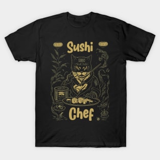 Sushi Cat Chef Retro Japanese-Inspired Feline Culinary T-Shirt